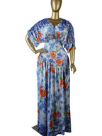Women's Lady Tie-Dye Print V-Neck Batwing Short Sleeve Maxi Dress, Womenswear Autumn Birthday Party Vacation Gown, Sexy Evening Dress, Elegant Dress, Pleated A-line Trendy Floor Length Dresses, Streetwear Beach Clothing