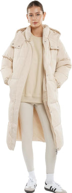 Long Puffer Jacket for Women,2024 Thickened Winter Coat Hooded with Deep Pockets, Ladies Warm Winter Jacket