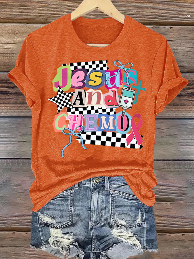 Women's  Jesus And Chemo Christian Cancer Awareness T-Shirt | Faith-Based Cancer Fighter Tee