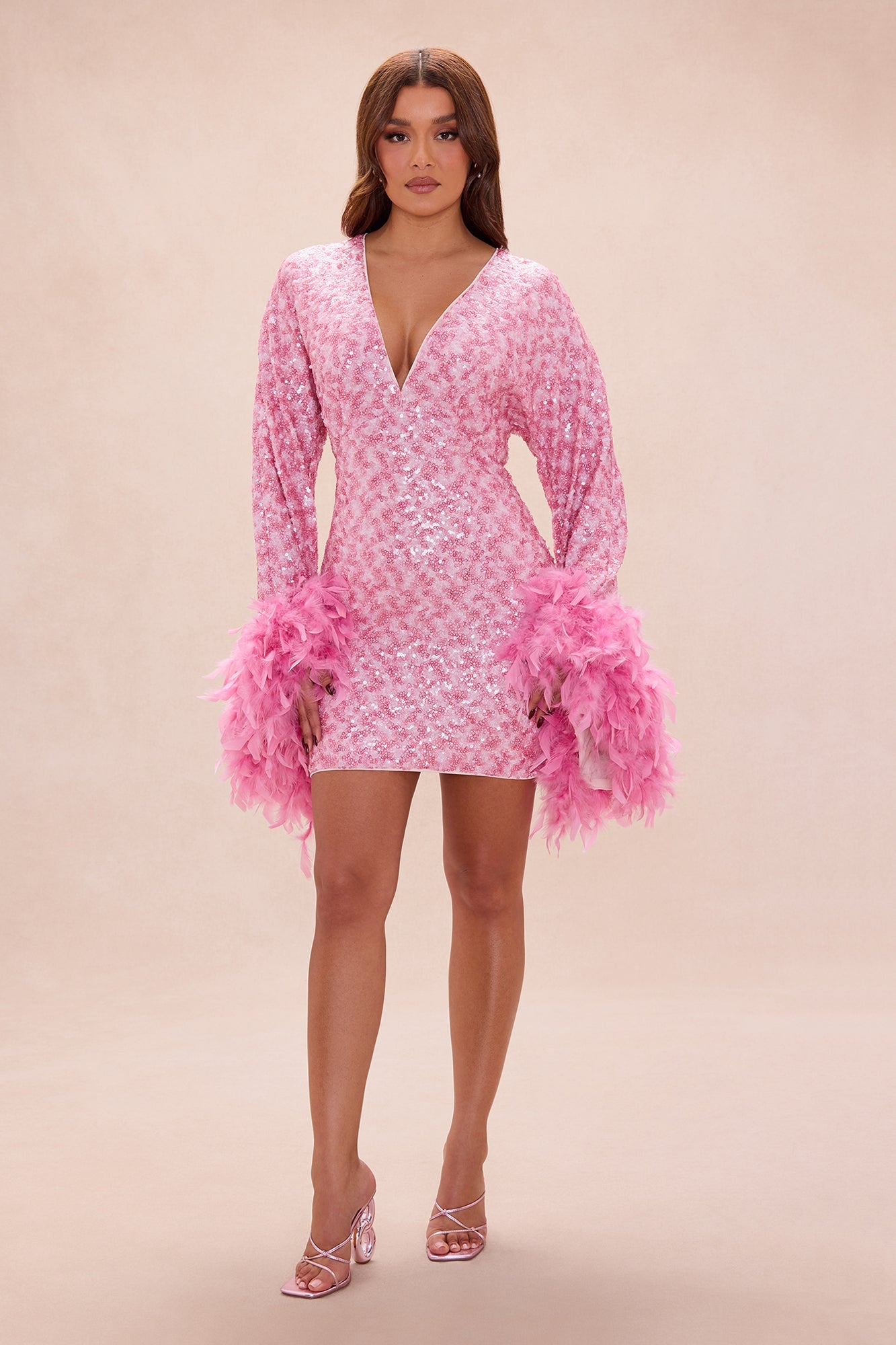 Opal Dreams Feathered Sequin Mini Dress - Chocolate