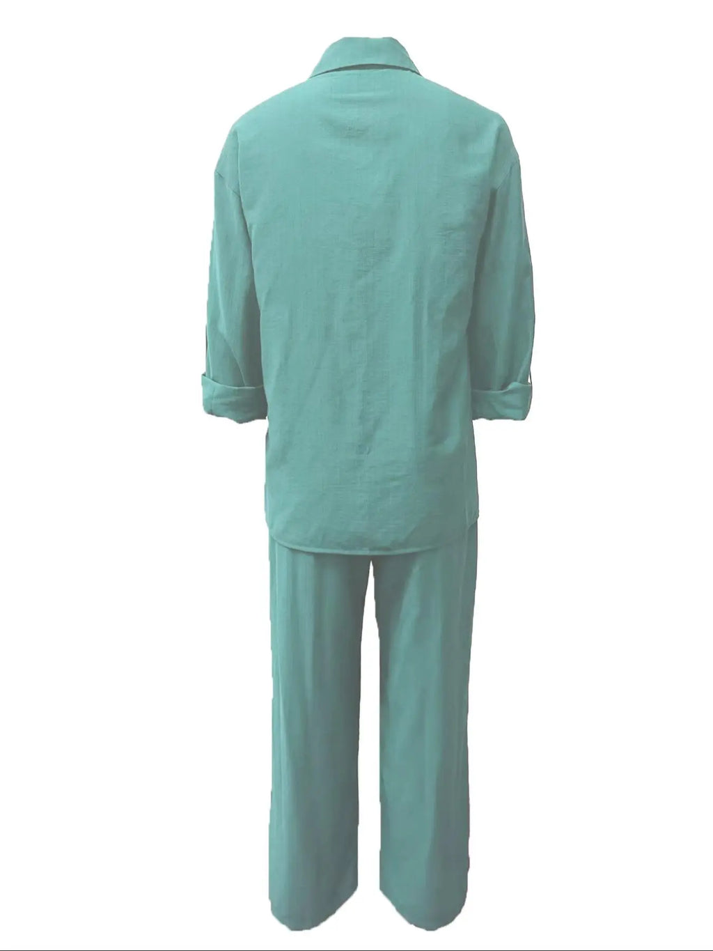 Women's Solid Color Long Sleeve Shirt & Wide Leg Pants Set