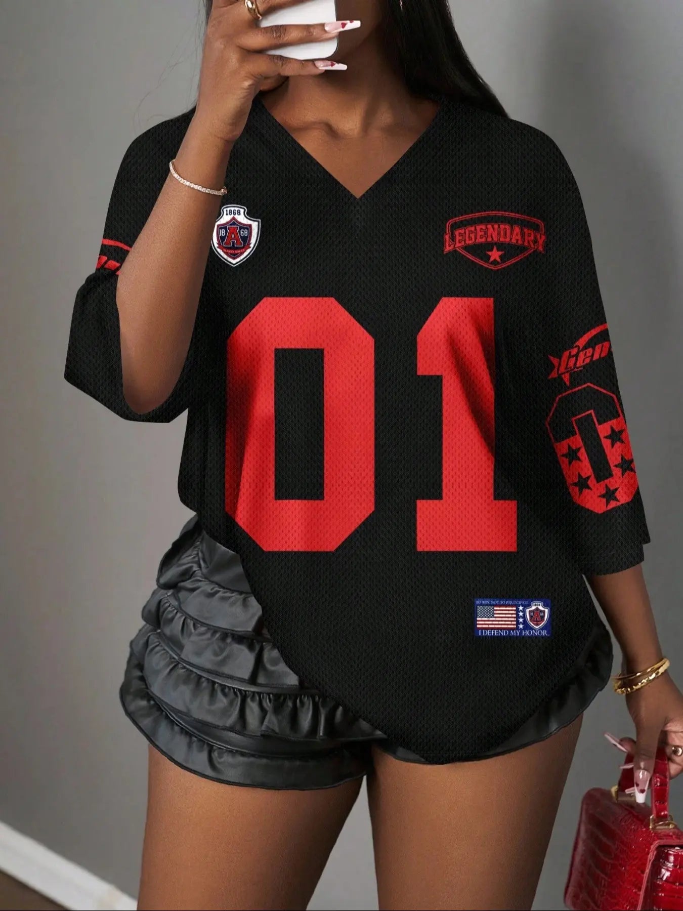 Y2K Vintage Mesh Sports Jersey Shirt for Women - V-Neck
