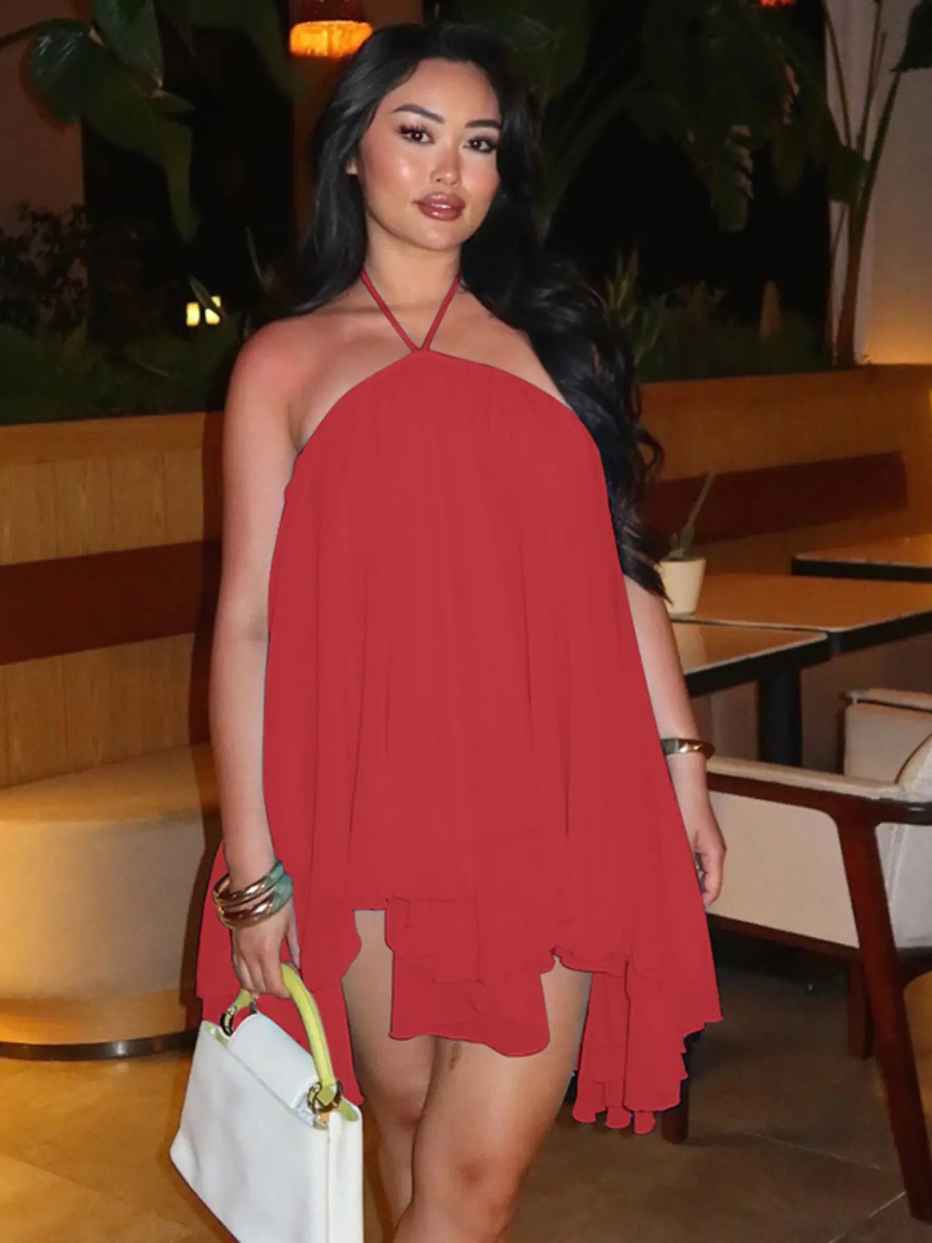 Women Summer Halter Backless Chiffon Midi Dress