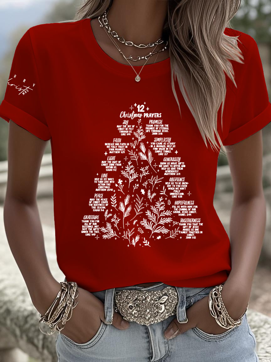 Women's 12 Christmas Prayers Faith Print T-shirt