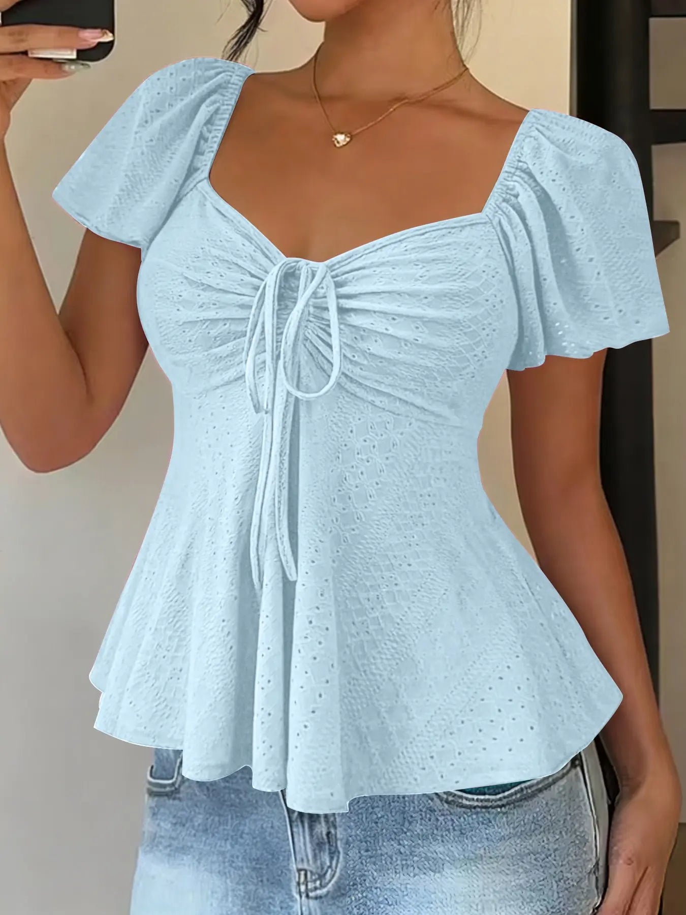 Women's Breathable Short Sleeve Blouse for Summer Casual Wear