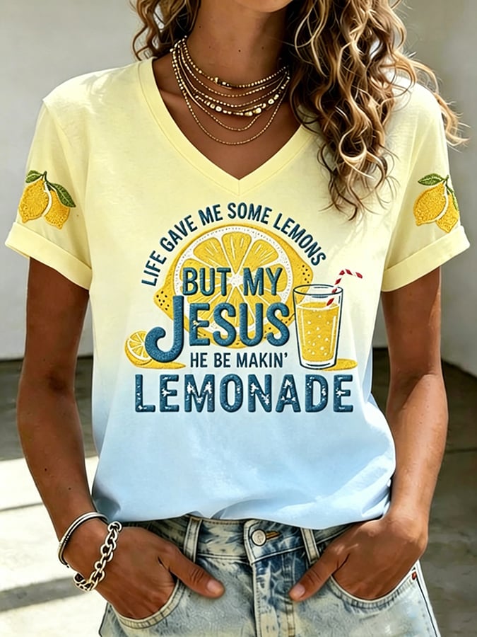 Life Gave Me Some Lemons, But My Jesus Will Turn Them Into Lemonade. Women'S Faith Print T-Shirt