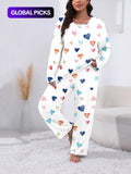 Plus Size Heart Print Pyjama Lounge Set for Women