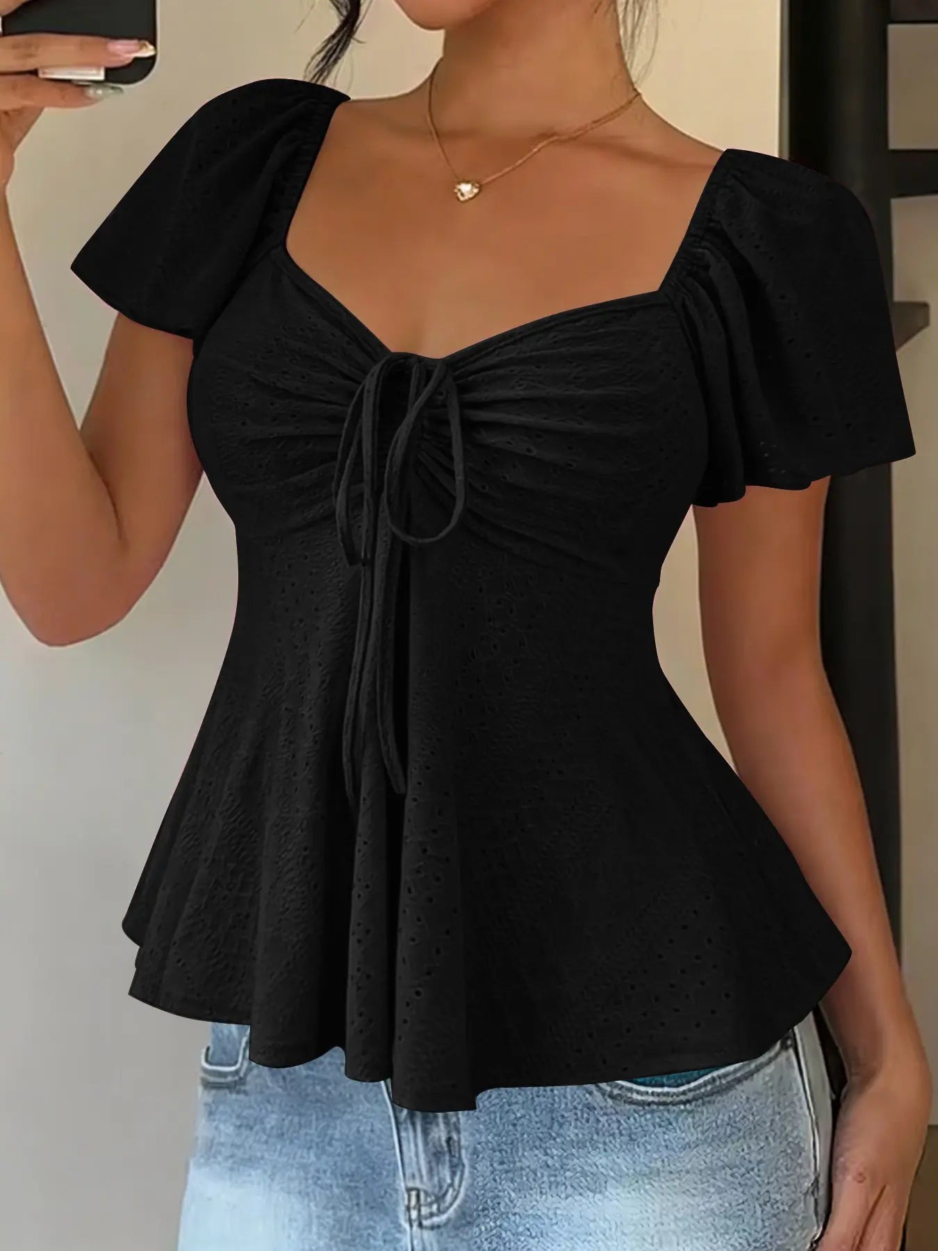 Women's Breathable Short Sleeve Blouse for Summer Casual Wear