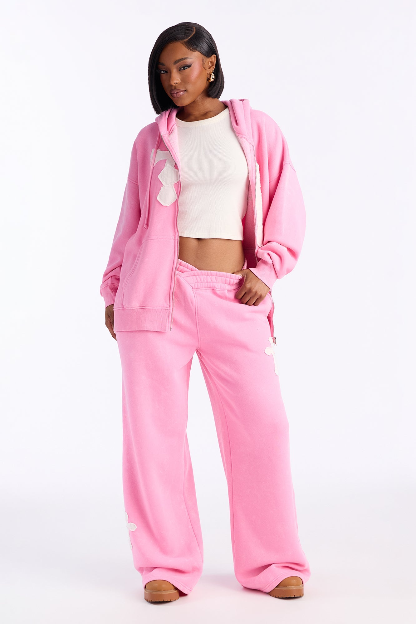 Double The Intentions Washed Fleece Hoodie - Pink