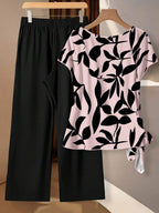 Women's Tie Bow Blouse And Straight Leg Pants 2 Pieces Set Blouse And Pants Set Floral 2 Pieces Set Modest Two Pieces Set Two Pieces Set,Casual