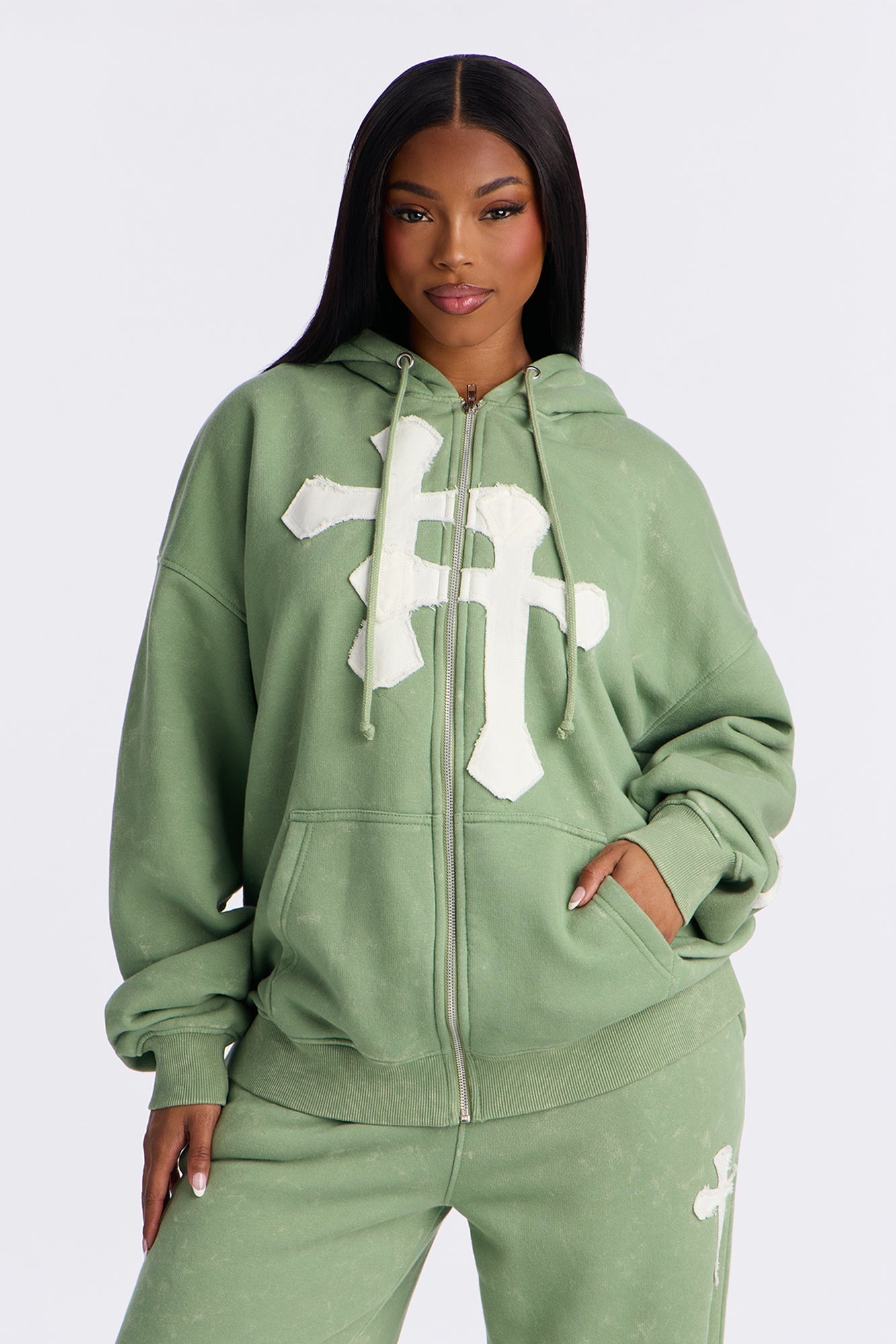 Double The Intentions Washed Fleece Hoodie - Pink