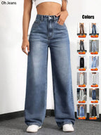 Women's Elastic Waist Denim Jeans with Pockets and Buttons, Casual Basic Fashion Comfortable Trousers for All Seasons, Perfect for Any Occasionstacked pants