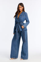 Kenzie Denim Flare Pant Set - Medium Wash