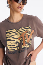 MTV Zebra Vibes Washed Oversize Tee - Brown