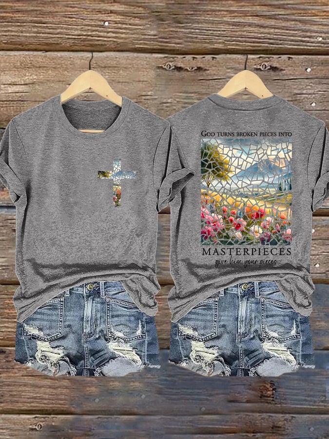 Women'S Casual Faith (God Reshapes Broken Lives Into Masterpieces) Printed Short-Sleeve T-Shirt