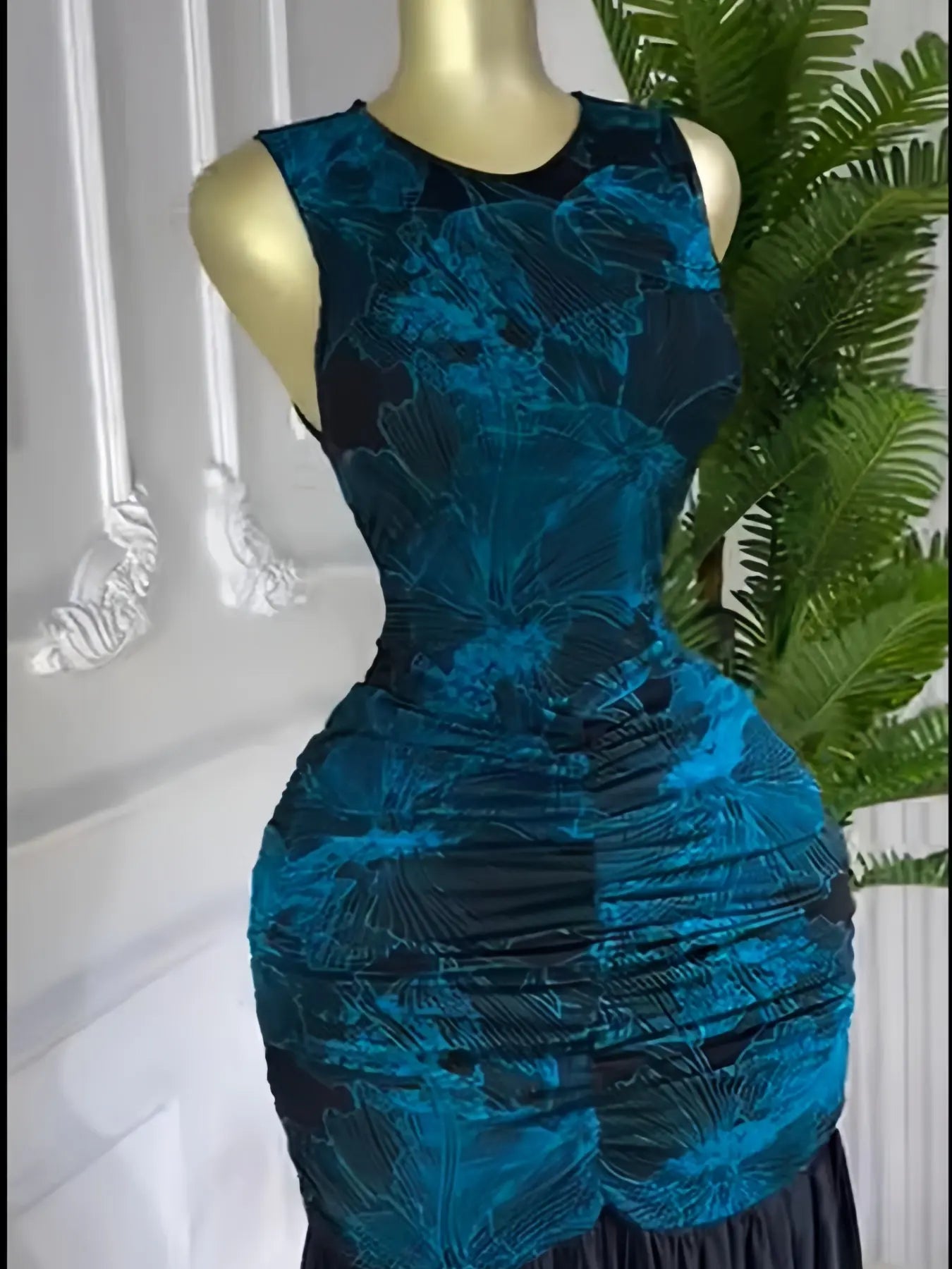 Women's Printed Ruched Stacked Bodycon Fitted A-Line Long Evening Dress, Fall Winter Holiday Party Gown, Elegant Chic Formal Party Wear, Prom Evening Gown, Bodycon Sleeveless Dress