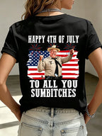 Women's American Flag Patriotic Print Comfortable Pure Cotton T-Shirt