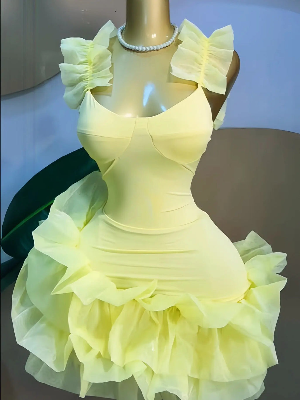 Women's Elegant Sleeveless Ruffled Hem U-Neck A-Line Mini Dress, Fashion Party Formal Evening Dress, Trendy Feminine Birthday Dress