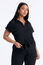 Makela Tie Front Wide Leg Pant Set - Black