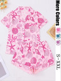 Women's All Over Shell Print Short Sleeve Pajama Two-piece Set