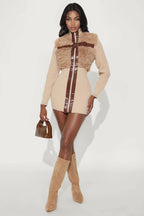 Maxine Fur Trim Sweater Mini Dress - Taupe
