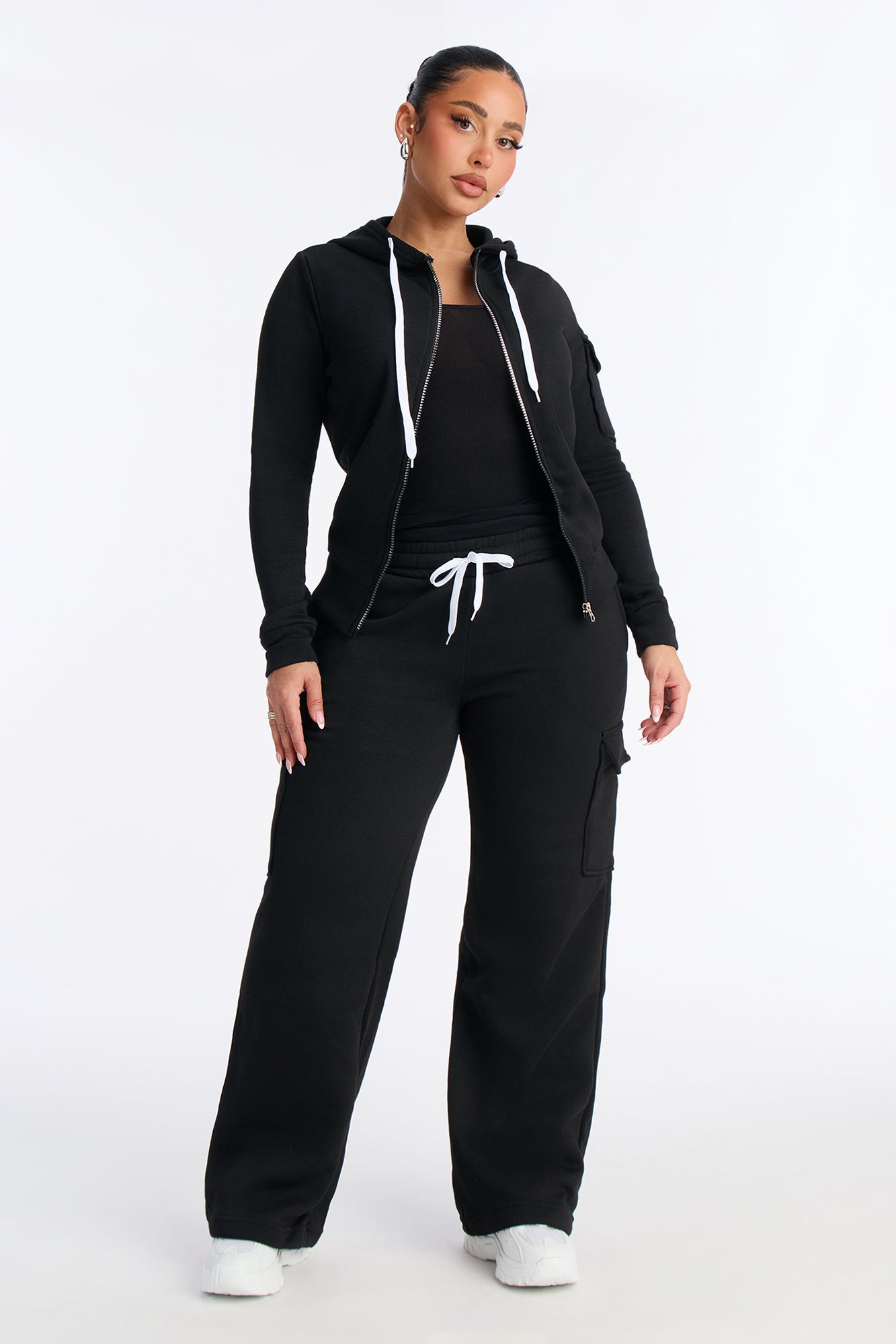 On The Run Cargo Fleece Pant Set - Black
