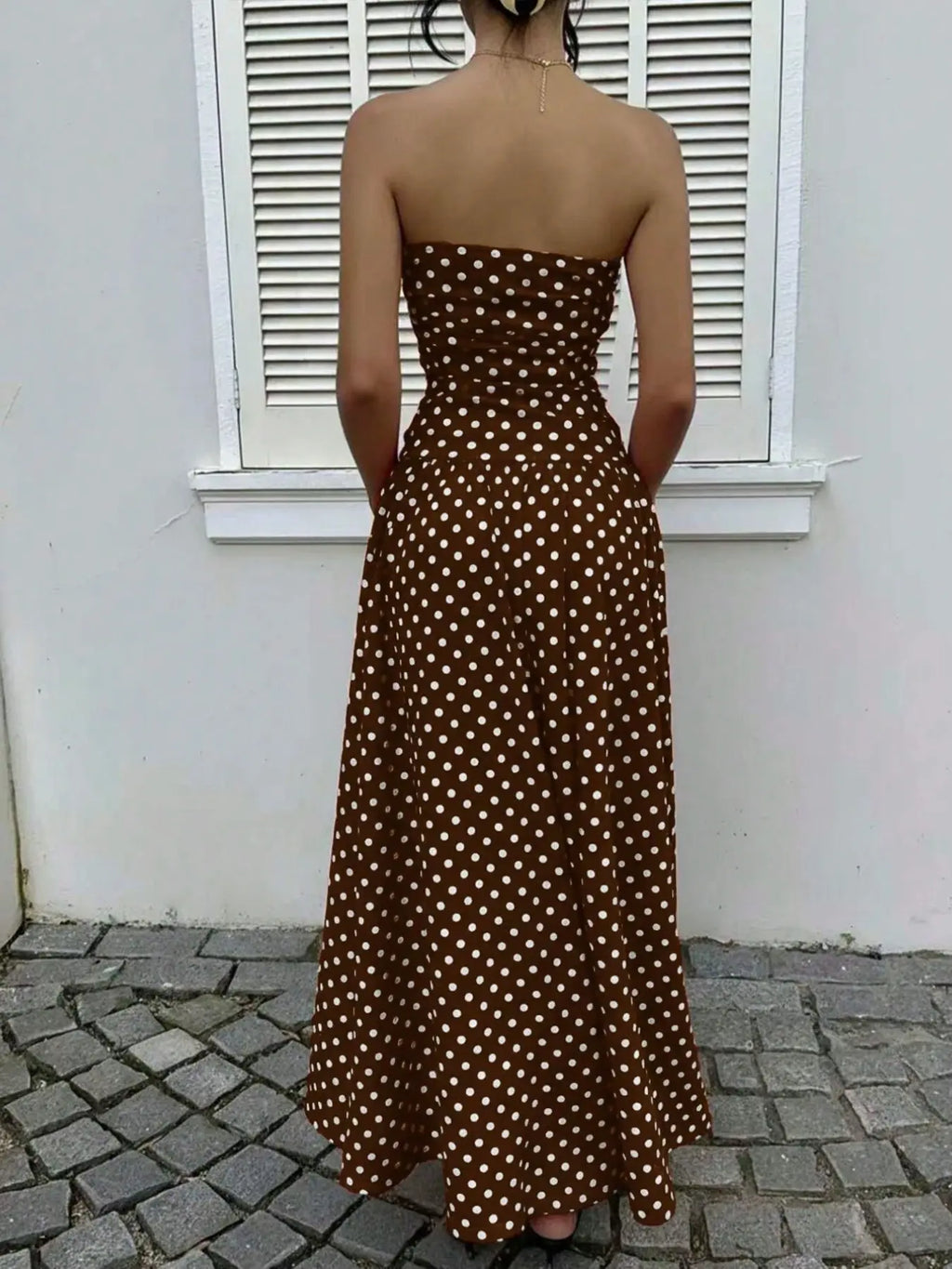 Women's Elegant Polka Dot Strapless Maxi Dress for Parties