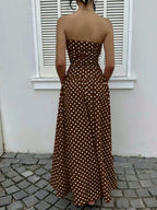 Women's Elegant Polka Dot Strapless Maxi Dress for Parties