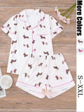 Women's All Over Dachshund Print Shirt & Elastic Waist Shorts Pyjama Two-piece Set