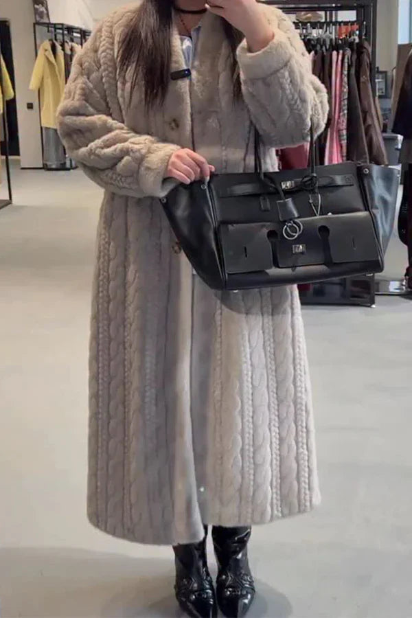 Women Casual Warm Cable-knit Plush Long Cardigan Coat