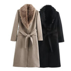 Women's Long Sleeve Lapel Single Breasted Coat with Belt Pocket - Warm Winter & Autumn Outerwear