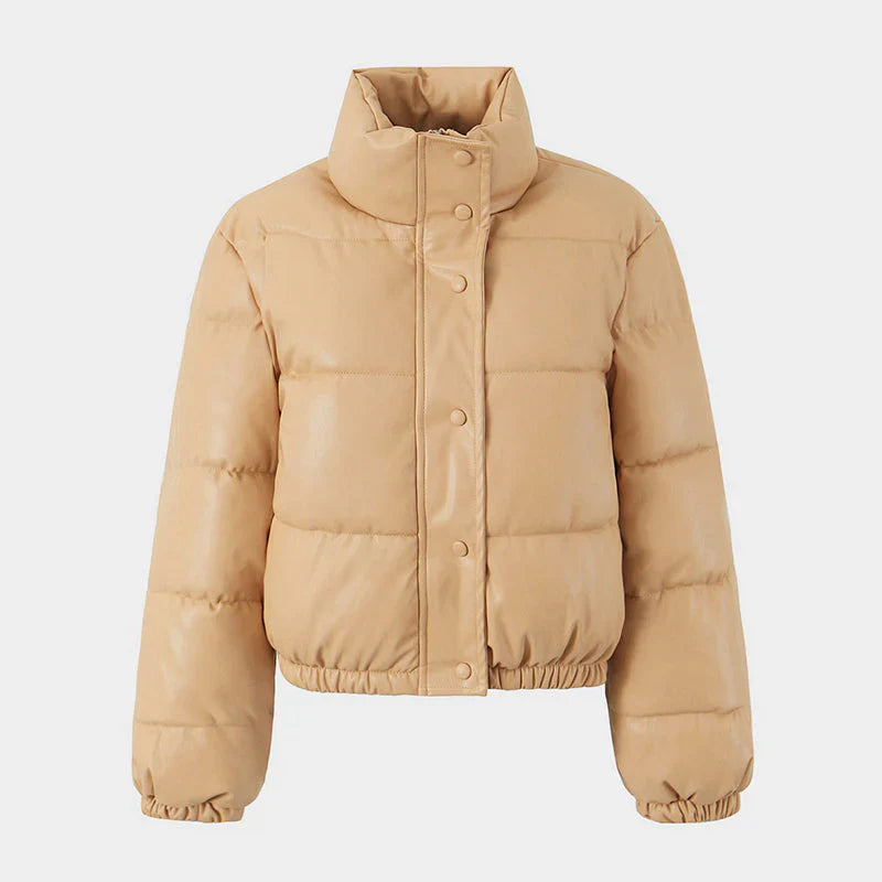 PU leather quilted jacket for women