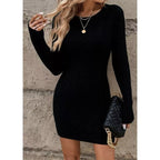 Womens Sweater Dress Cable Knit Crew Neck Casual Fitted Bodycon Sweater Dress