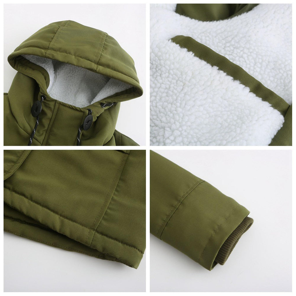 DGHM-JLMY 1/2 Pack Women's Windproof Waterproof Cotton Coats Fashion Warm Hooded Outerwear Solid Thick Fleece Jacket
