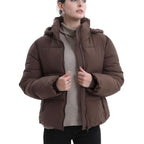 Warm Core Premium Short Puffer Jackets with Removable Hood & Optional Faux Fur Linging, Lady Casual Outerwear Longsleeves Zip Pockets Warm Quilted Coat