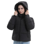 Warm Core Premium Short Puffer Jackets with Removable Hood & Optional Faux Fur Linging, Lady Casual Outerwear Longsleeves Zip Pockets Warm Quilted Coat