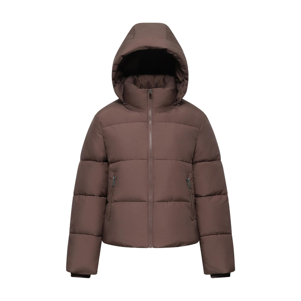 Warm Core Premium Short Puffer Jackets with Removable Hood & Optional Faux Fur Linging, Lady Casual Outerwear Longsleeves Zip Pockets Warm Quilted Coat