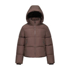 Warm Core Premium Short Puffer Jackets with Removable Hood & Optional Faux Fur Linging, Lady Casual Outerwear Longsleeves Zip Pockets Warm Quilted Coat