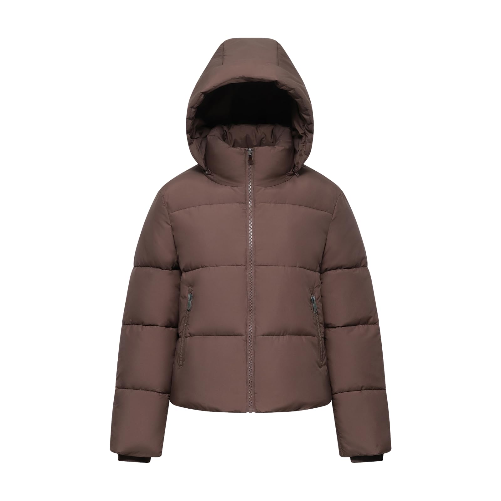 Warm Core Premium Short Puffer Jackets with Removable Hood & Optional Faux Fur Linging, Lady Casual Outerwear Longsleeves Zip Pockets Warm Quilted Coat