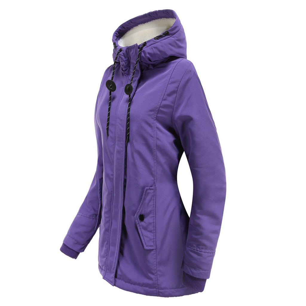 DGHM-JLMY 1/2 Pack Women's Windproof Waterproof Cotton Coats Fashion Warm Hooded Outerwear Solid Thick Fleece Jacket