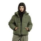 Warm Core Premium Short Puffer Jackets with Removable Hood & Optional Faux Fur Linging, Lady Casual Outerwear Longsleeves Zip Pockets Warm Quilted Coat