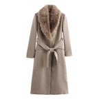 Women's Long Sleeve Lapel Single Breasted Coat with Belt Pocket - Warm Winter & Autumn Outerwear