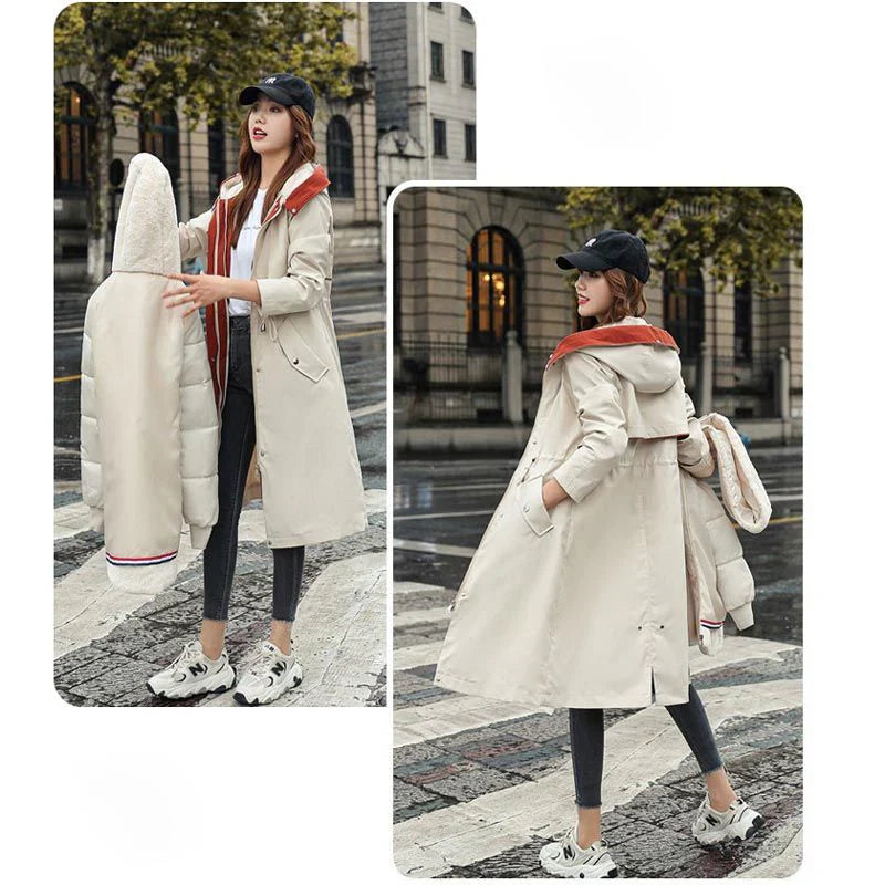 Women's winter parka with hood and fur collar