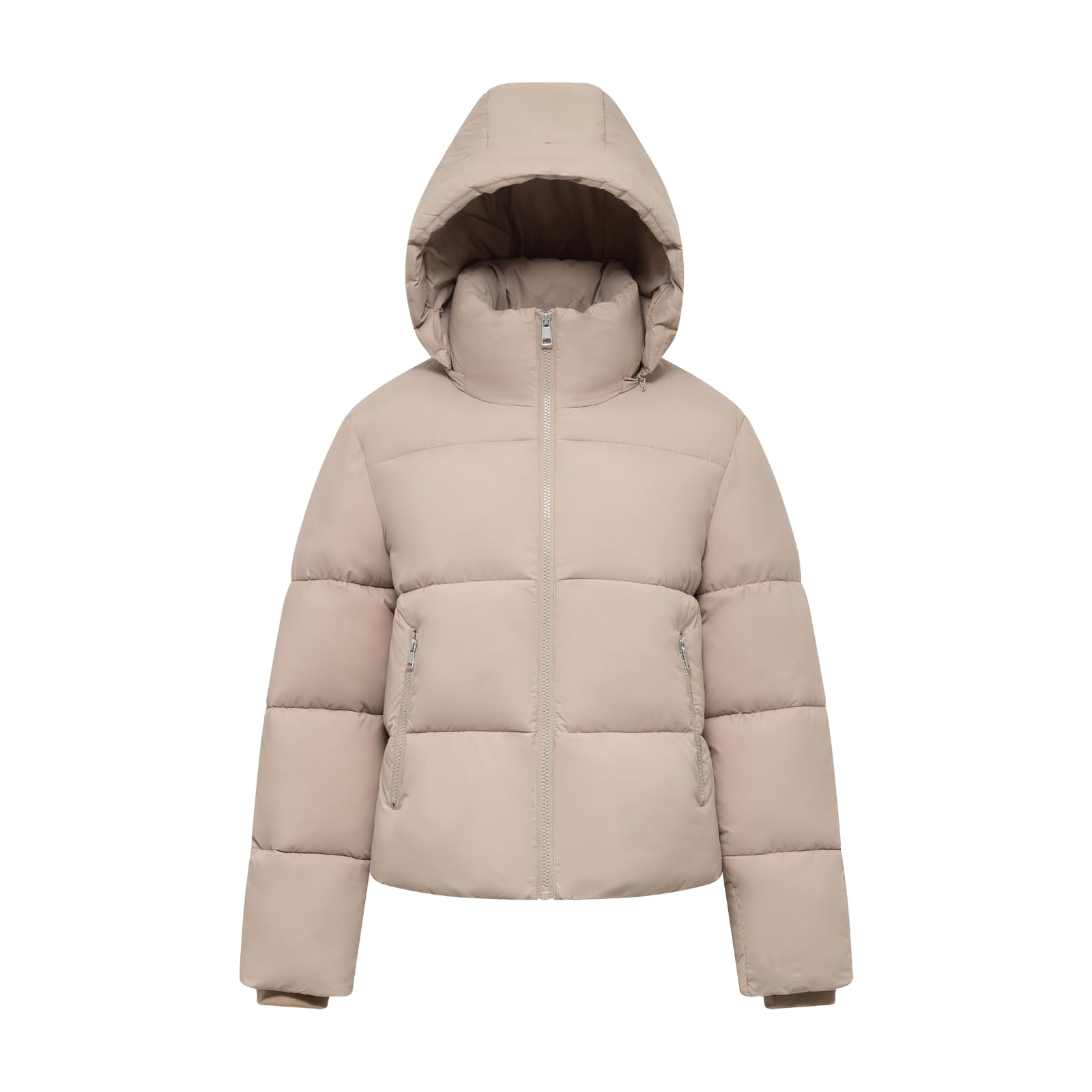 Warm Core Premium Short Puffer Jackets with Removable Hood & Optional Faux Fur Linging, Lady Casual Outerwear Longsleeves Zip Pockets Warm Quilted Coat