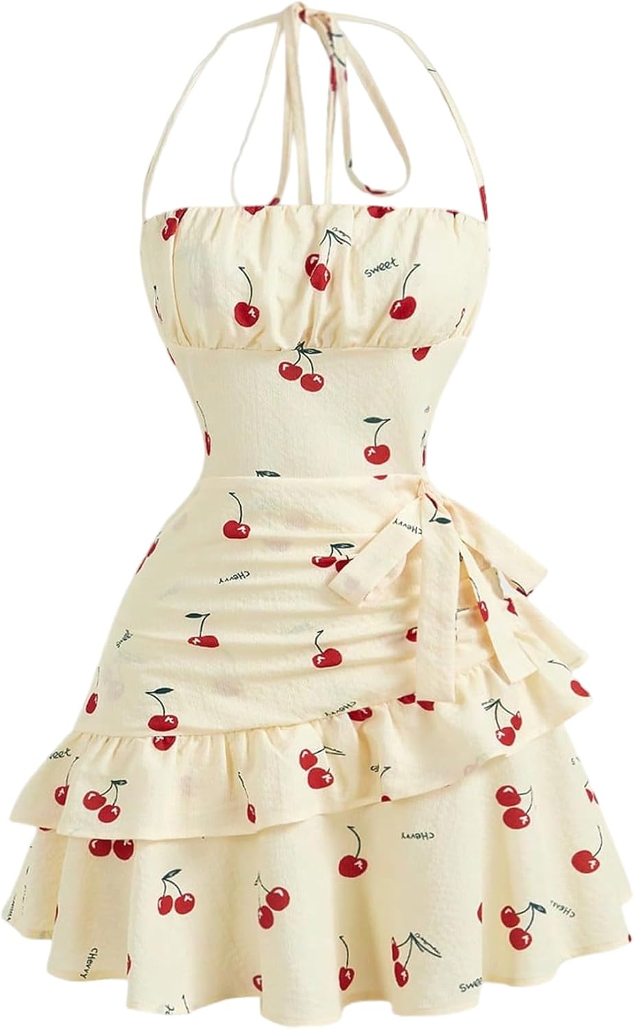 Floerns Women's Floral Halter Ruffle Tiered Cute Summer Mini Dress Milkmaid Vacation Sundress