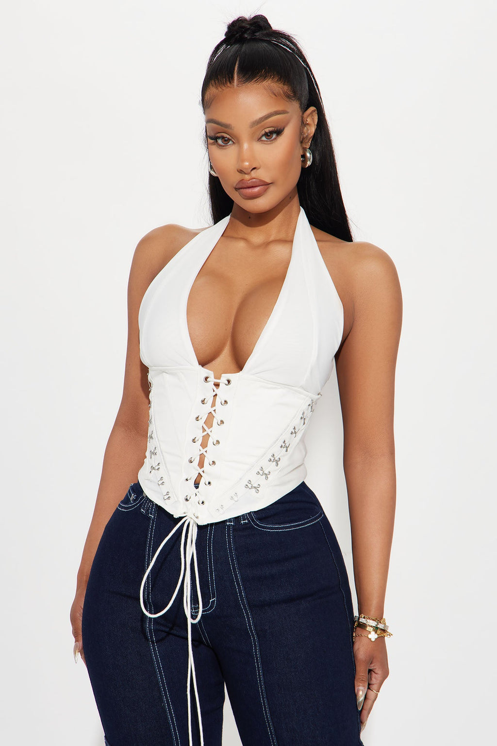 Alexis Lace Up Halter Top - Black