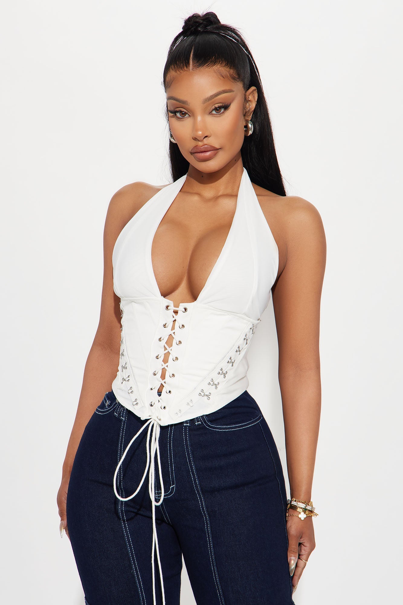 Alexis Lace Up Halter Top - Black