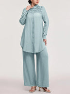 Women's Casual Two-Piece Set, Hollow-Out Top and Loose-Fit Pants