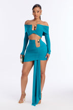 Kaylor Stone Hardware Draped Mini Dress - Teal