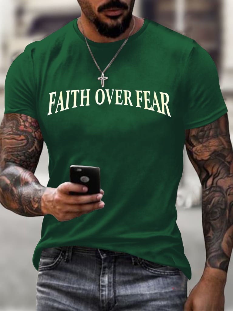 🔥Buy 3 Get 15% Off🔥Men's Faith Over Fear Printed Casual T-Shirt
